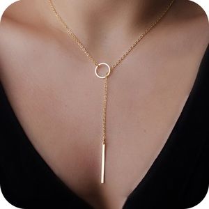New gold circle and long Bar Necklace